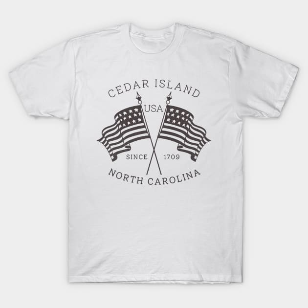 Cedar Island, NC Summertime Vacationing Patriotic Flags T-Shirt by Contentarama